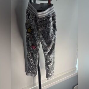 Lola + The Boys Silver Sequin Joggers | Size 6 | Sparkle Star Pants
